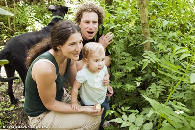 Luke, Sara and Lili having a walk around their garden