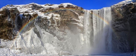 pano Skogafoss with rainbow